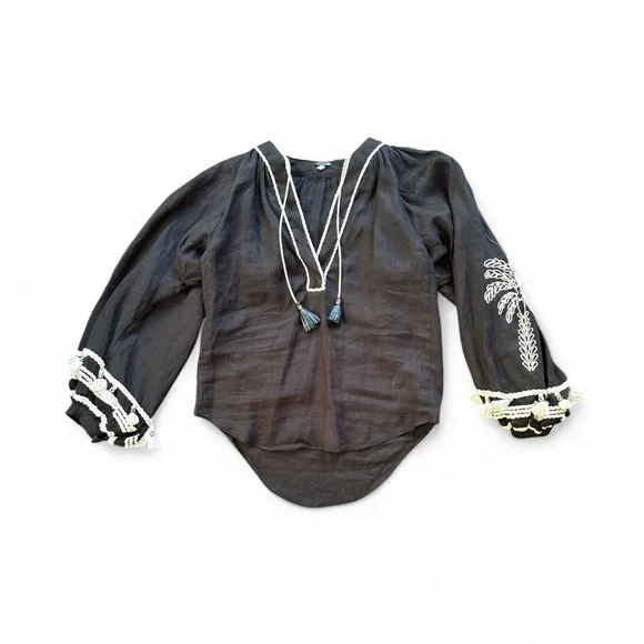 Johanna Ortiz Black Top with Cream Trim - Picture 3 of 5